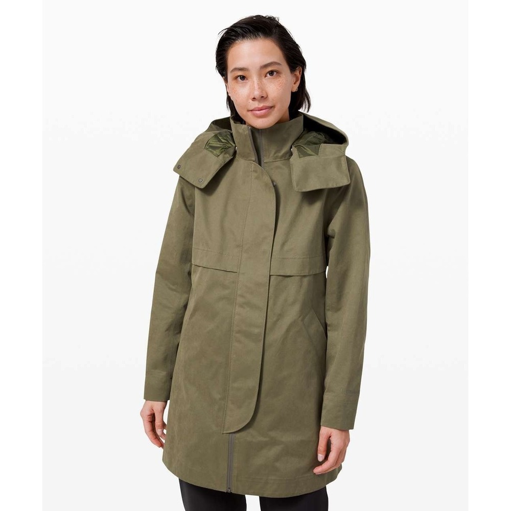 Lululemon Jacket Womens 6 Rain Shaker Trench FATG Fatigue Waterproof Full Zip